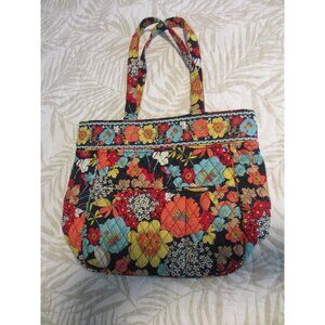VERA BRADLEY HAPPY SNAILS LARGE FLORAL TOTE BAG MULTIPLE POCKETS ORANGE TEAL BLA